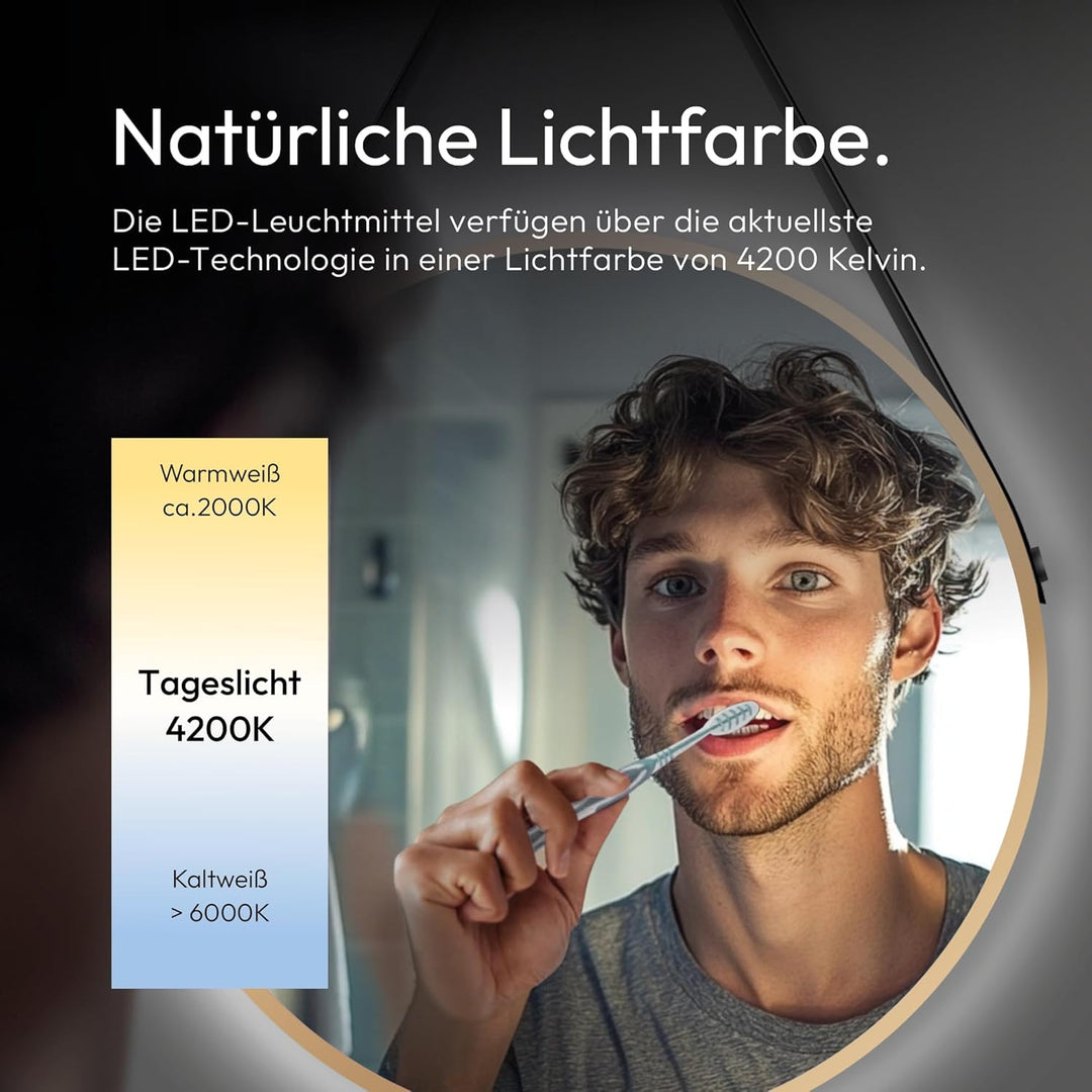 Talos golden Light Spiegel rund Ø 80 cm – runder Wandspiegel in matt Gold – Badspiegel rund mit hoch