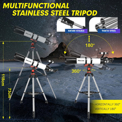 MEEZAA Teleskop, Teleskop Astronomie Erwachsene Profi, 90mm Blende 800mm AZ Mount Astronomisches Ref