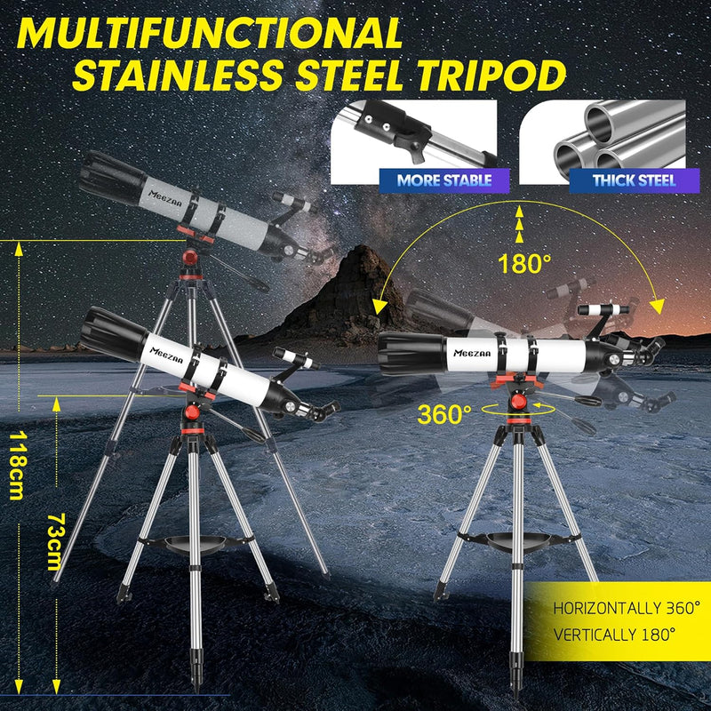 MEEZAA Teleskop, Teleskop Astronomie Erwachsene Profi, 90mm Blende 800mm AZ Mount Astronomisches Ref