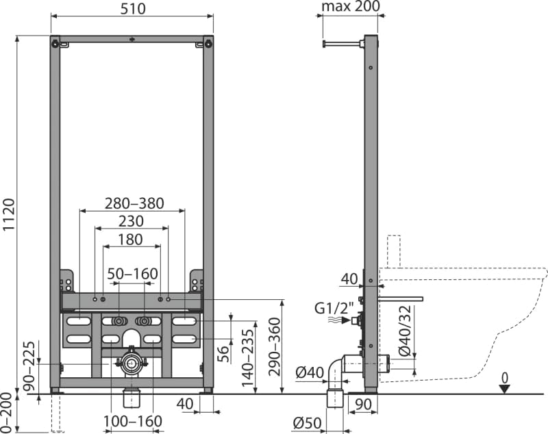 AlcaPlast Montagerahmen | Vorwand Element für Bidet Höhe 112 cm