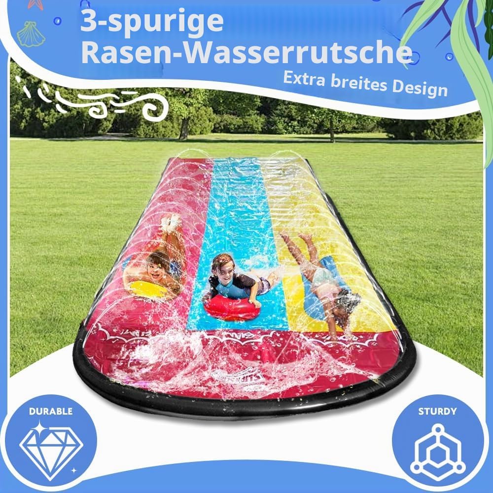 Wasserrutsche Garten für Kinder,480x210CM Slip N Slide Triple mit 3 Bodyboards 5 Reparaturflicken,Dr