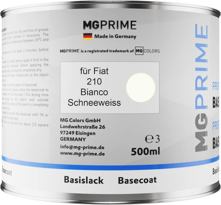 MG PRIME Autolack Set Dose spritzfertig für Fiat 210 Bianco/Schneeweiss Basislack + 2K Klarlack 1,25