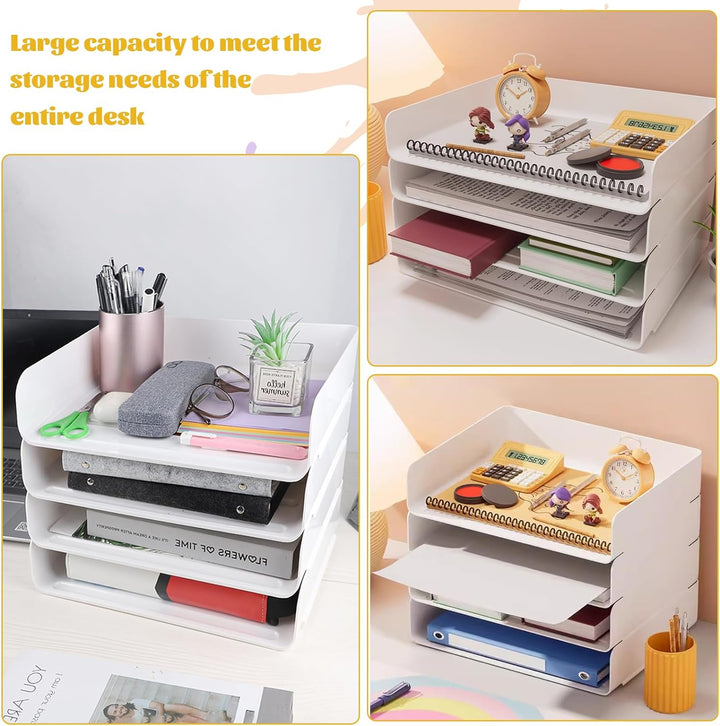 DBREAKS 4 Stöckige Ablagekorb, stapelbare Briefablage, Dokumentenablage für A4, Schreibtischablage a