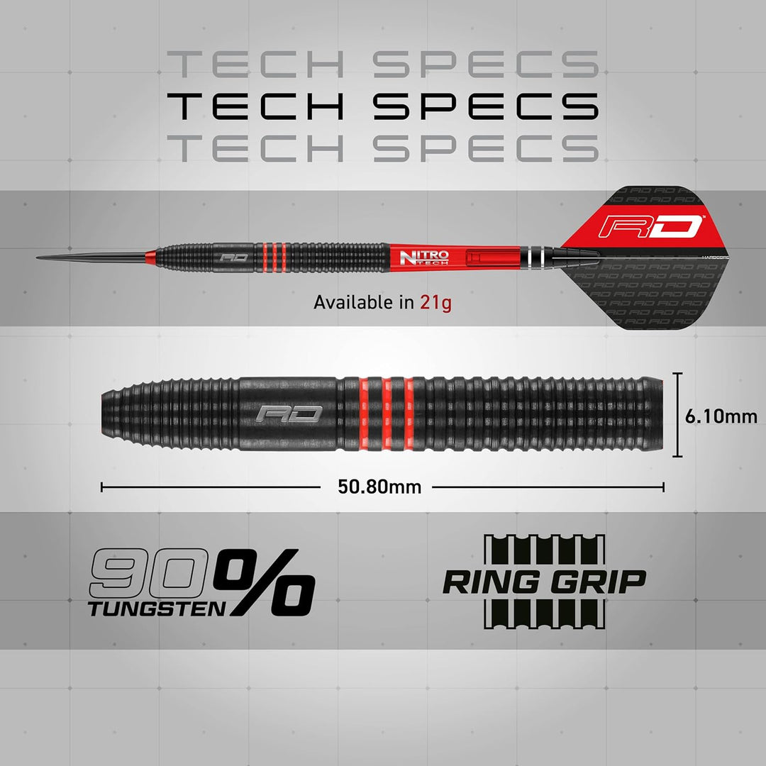 RED DRAGON Milano RS 21g, 22g, 23g, 24g oder 26g Tungsten Darts mit Flights und Schäfte 21.0 Gramm,