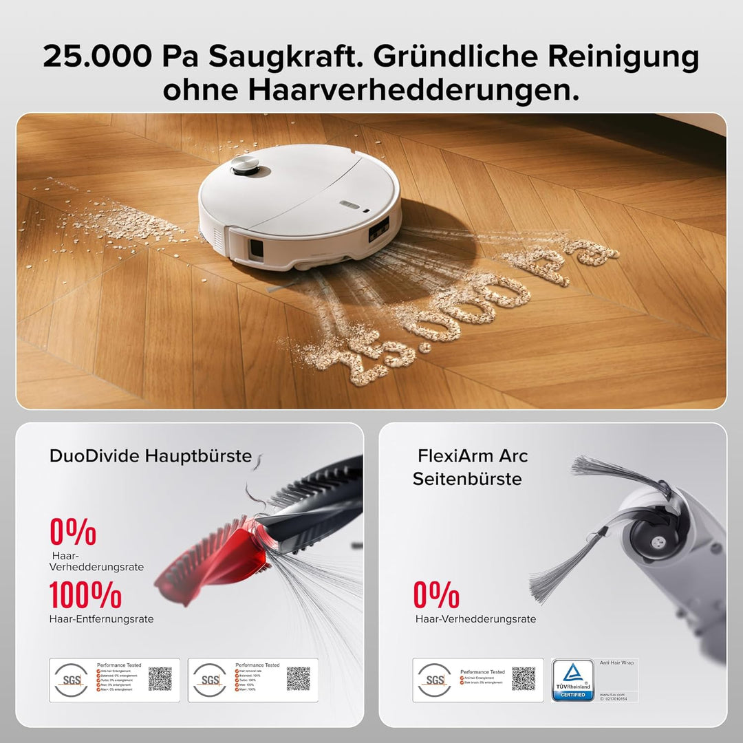 roborock Qrevo Curv 2 Pro Saugroboter mit Wischfunktion&Hebarem Wischmopp, 25.000 Pa HyperForce Saug