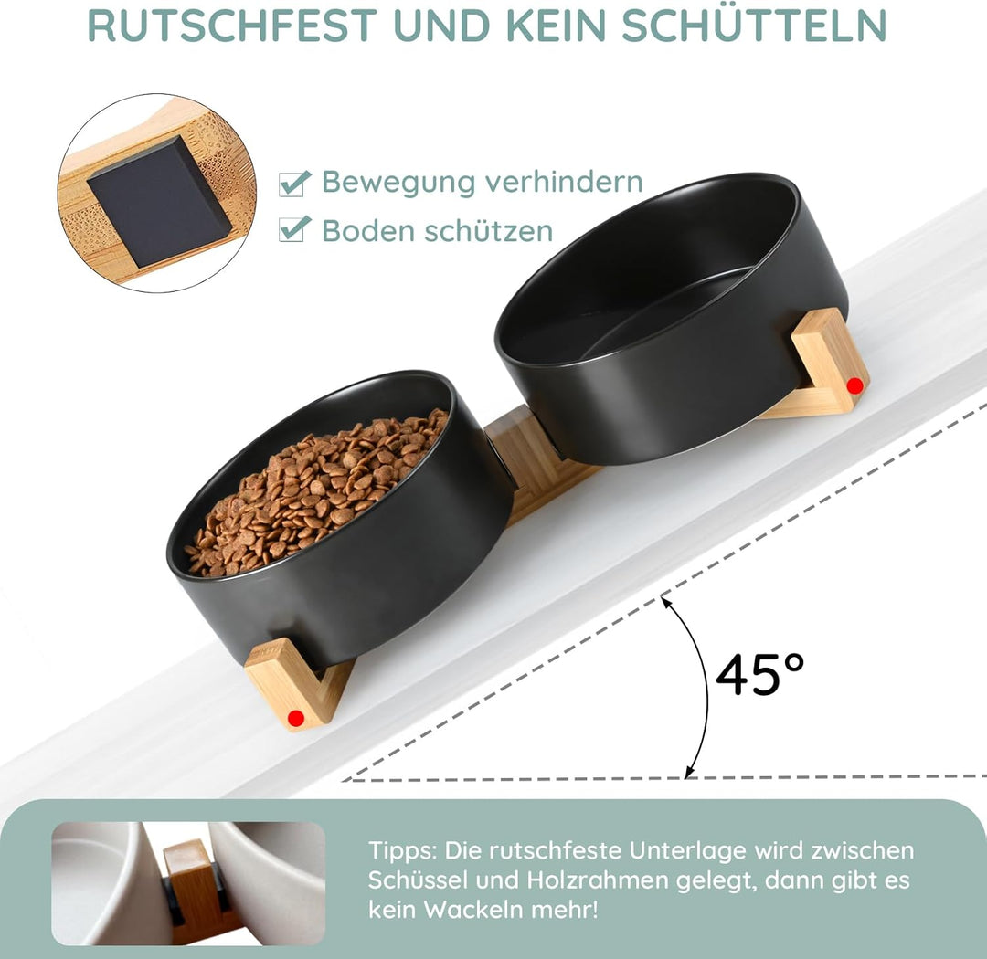 SPUNKYJUNKY Hundenapf Keramik Doppel Hund Futternapf mit Bambus Ständer für Grosse Hunde (1800ml, Sc