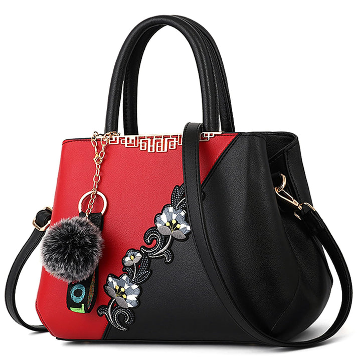 VARLIVOO Handtasche Damen Mittelgross Elegant Taschen mit Blumenstickerei Leader PU Henkeltasche Fra