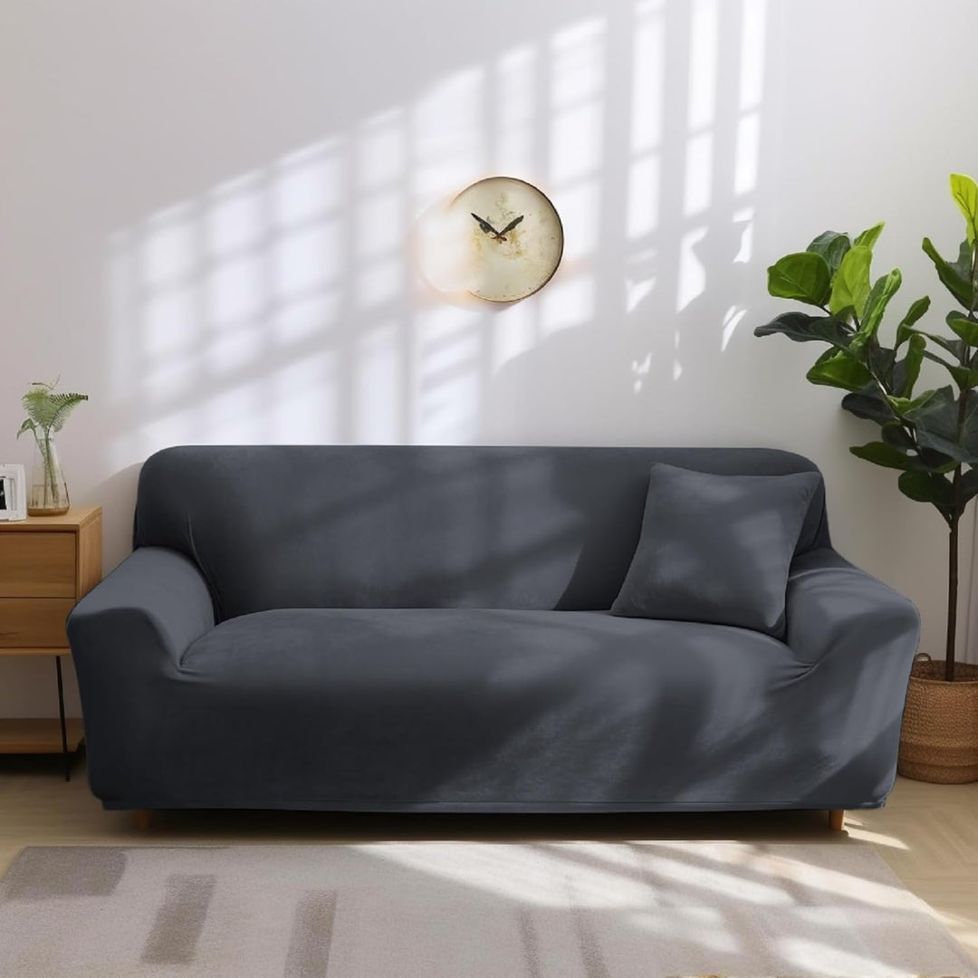 NAKIHOUSE Dicke Samt Sofa Überwürfe Sofabezug mit einem Kissenbezug, Superweicher Elastische Sofa Ab