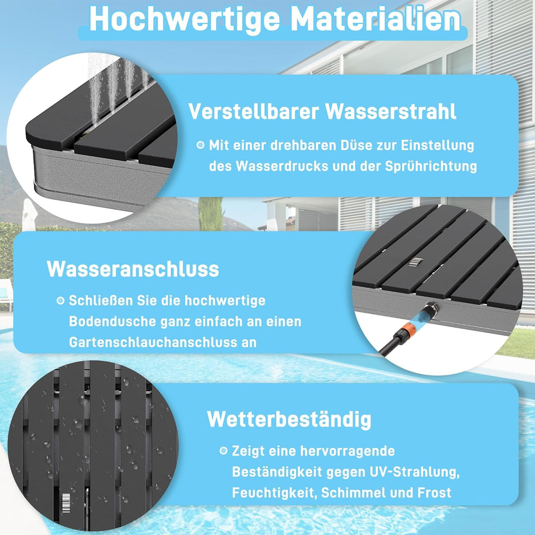 HENGMEI Gartendusche Bodendusche Outdoor WPC Campingdusche Aussendusche Saunadusche rutschfest Wette