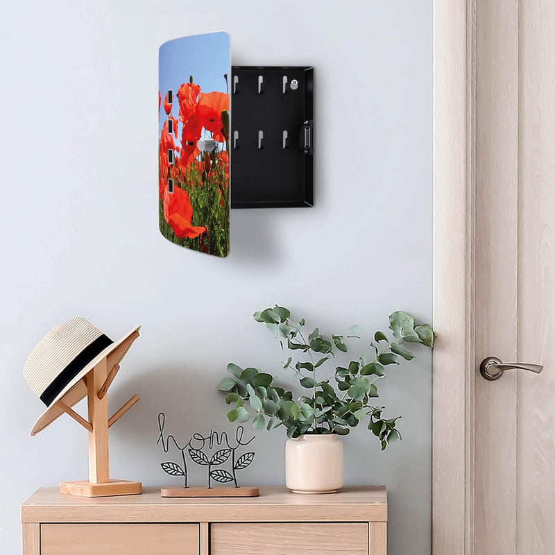 banjado® Design Schlüsselkasten aus Edelstahl mit Motiv Mohnblumen für 10 Schlüssel - Schlüsselschra