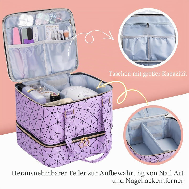 Uross Nagellack Organizer für 42 Nagellackflaschen und 1 LED-Nagellampe, Nagellack Aufbewahrung Tasc