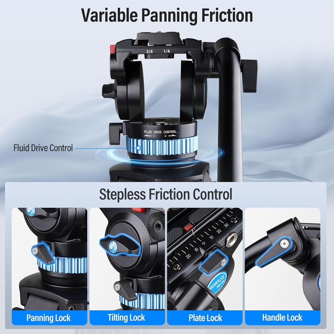 SIRUI AM-15S Aluminium Kamera Video Stativ mit Fluid-Kopf, 155cm professionelles Schwerlast Kamerast