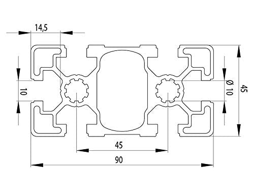 Aluminiumprofil 45x90L B-Typ Nut 10 (leicht), silber eloxiert. Aluminium Profil 45x90 Alu Profil 45