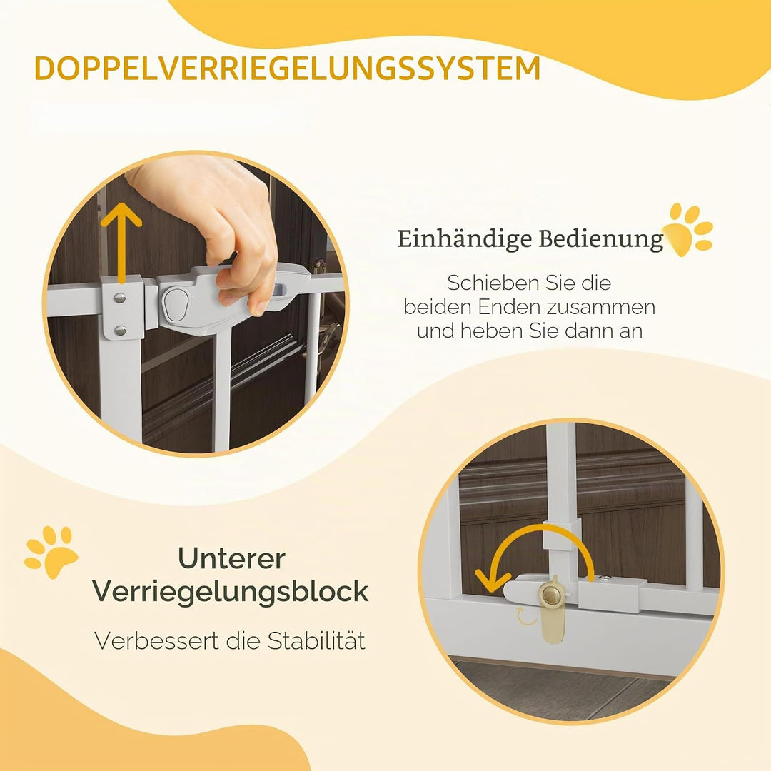 PawHut Tierschutzgitter 104H cm mit Tür automatischer Türverschluss Doppelverriegelungssystem ohne B