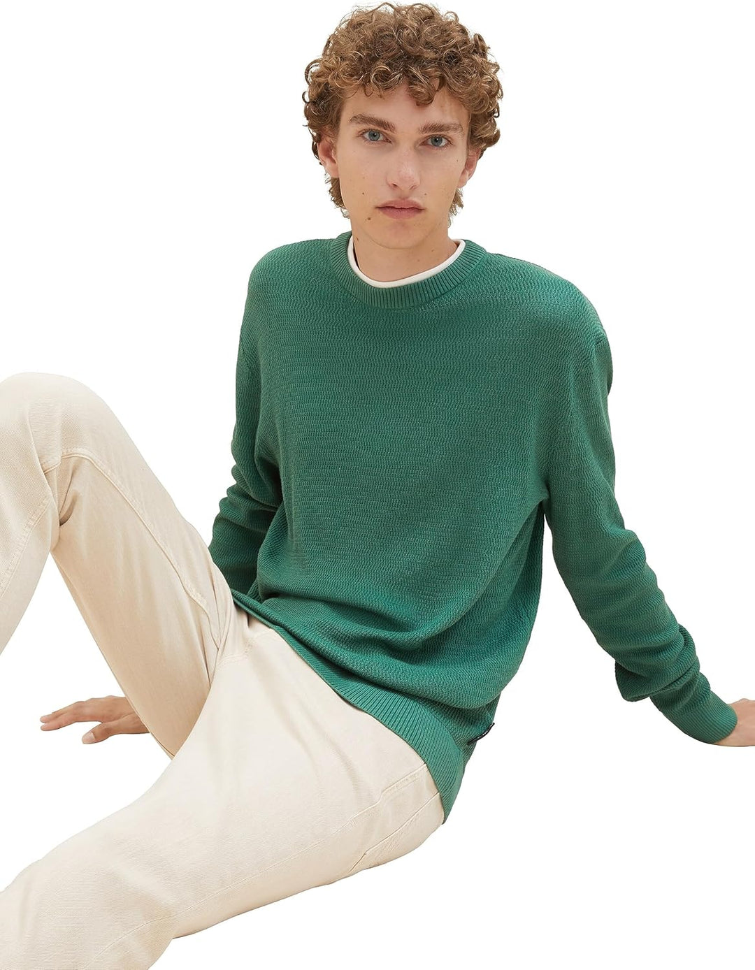TOM TAILOR Denim Herren Denim 2-in-1 Pullover mit unterlegtem Kragen L 10778-hunter Green, L 10778-h