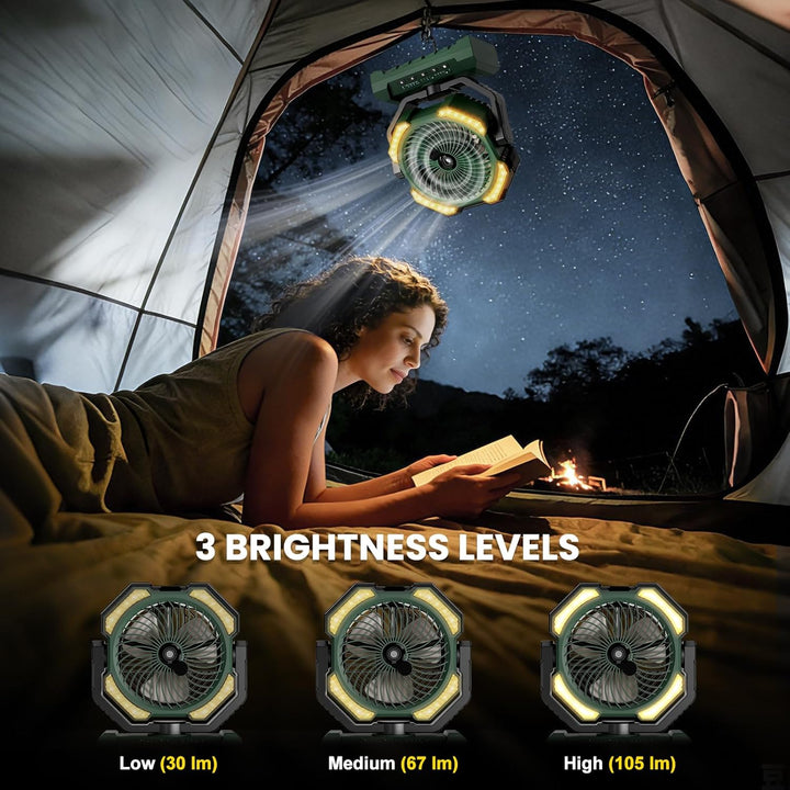 Ateroll Camping Ventilator mit Sprühkühlung，Akku 20000 mAh & Fernbedienung, 250ml Tank, LED Licht, A