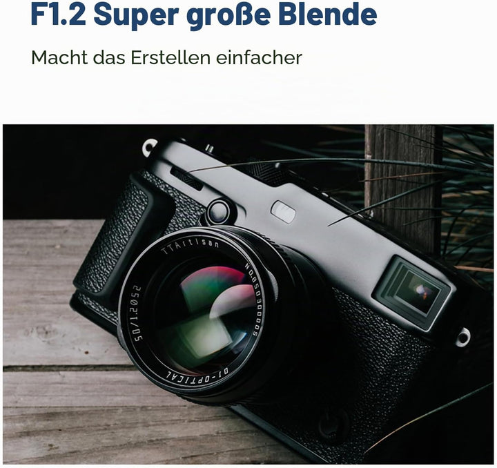 TT Artisan 50mm F1.2 APS-C Objektiv Anschluss MFT Mount Black Manueller Fokus optischer Aufbau 11 El