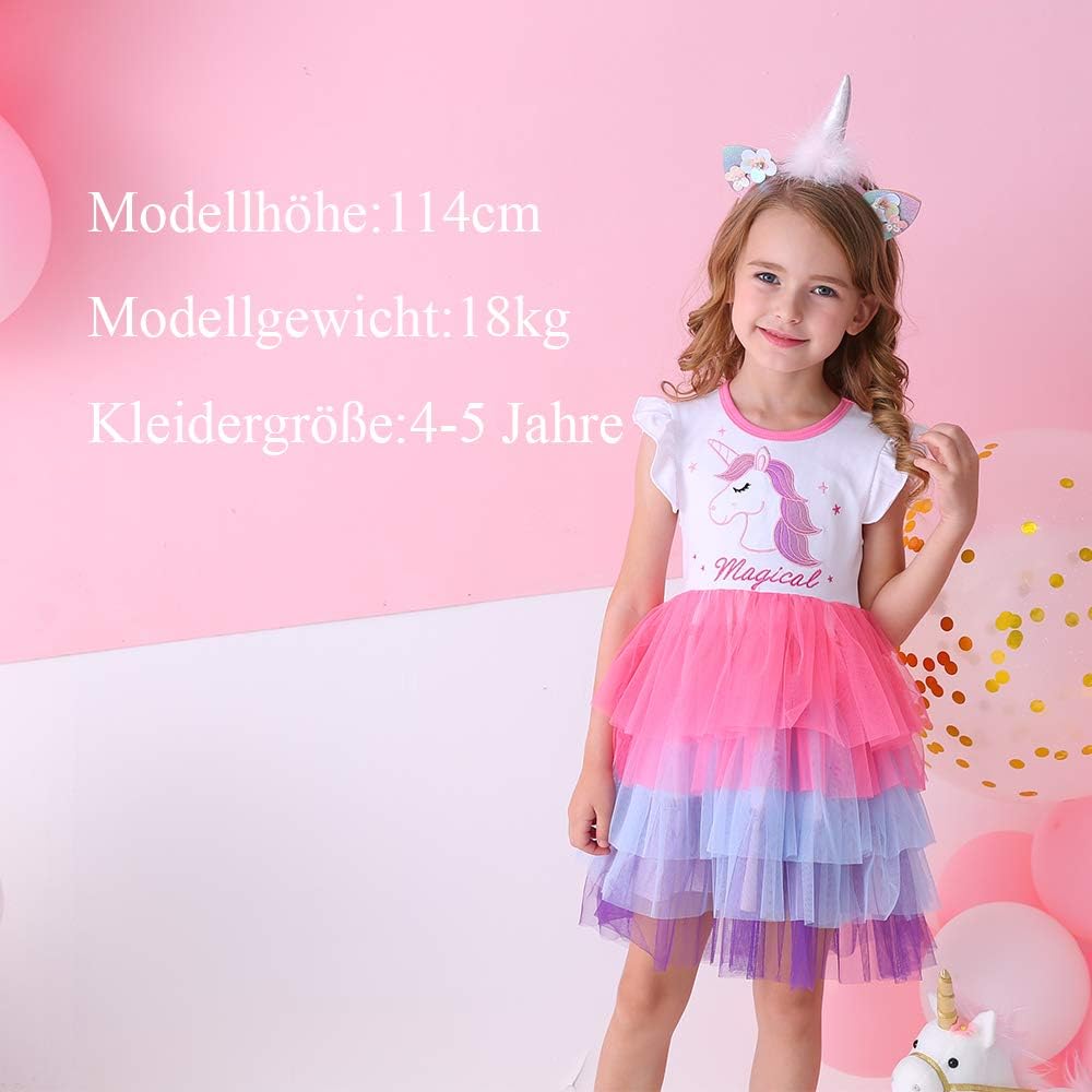 DXTON Mädchen Einhorn Kleider Prinzessin Kleid Party Geburtstag Ferien Baby Kleid Gr. 90-130 Einhorn