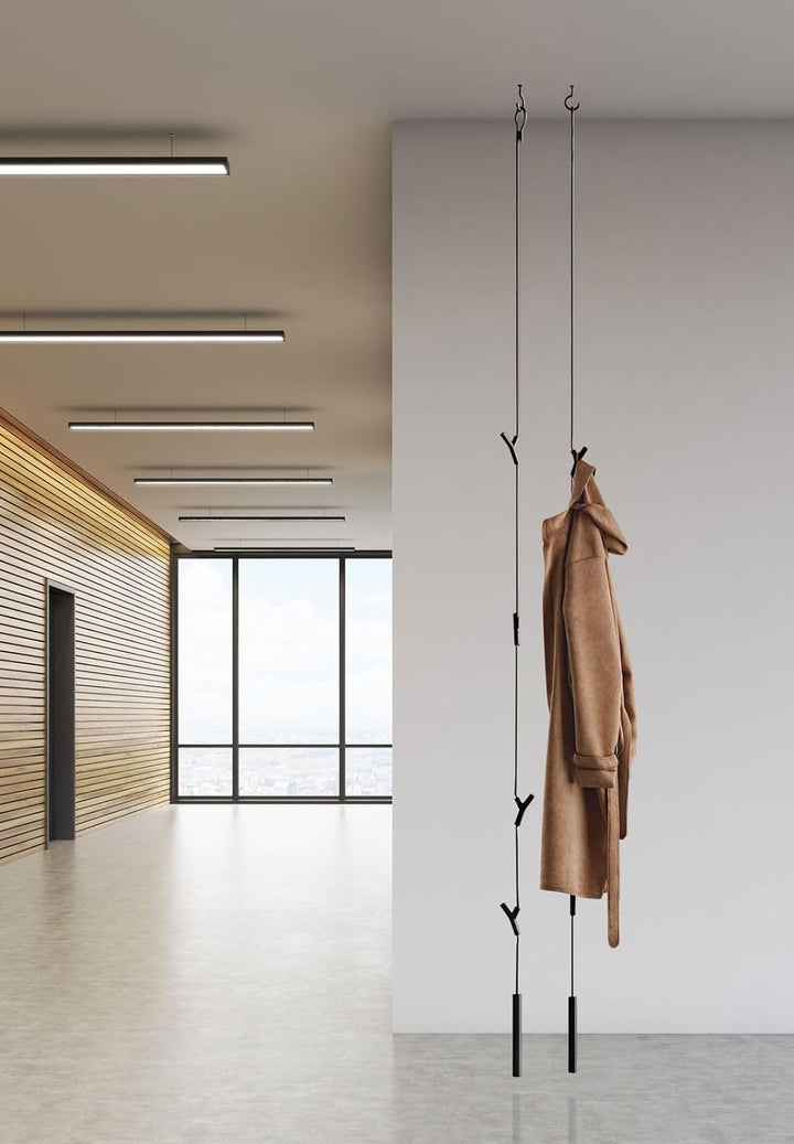 Wardrope Garderobe Seil Schw.4 Haken Schwarz Matt Seil Pa 3M; Haken Zamak