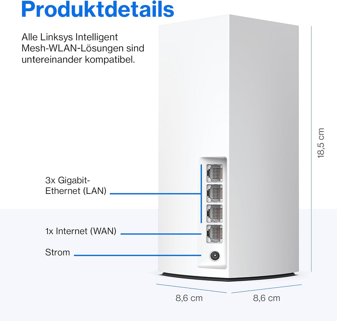 Linksys Atlas 6 Mesh-WiFi 6-System – Dual-Band AX3000 WLAN Router Extender mit 4-mal höherer Geschwi