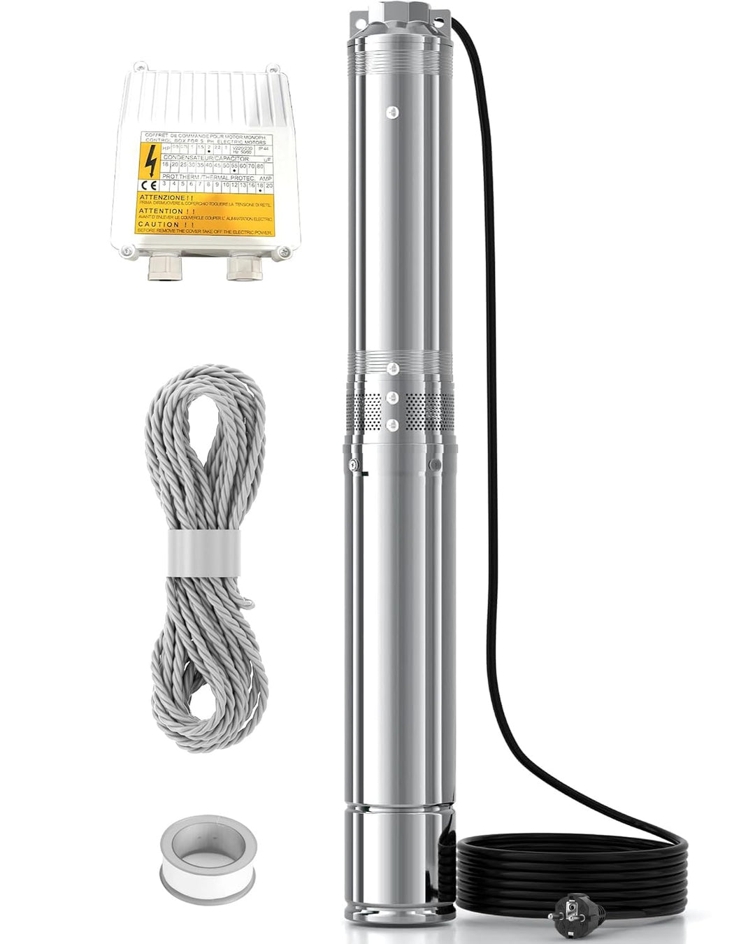 LANCHEZ Tiefbrunnenpumpe, 170 L/min Brunnenpumpe, (Max. Förderhöhe 108M | IP68 | 230V/50Hz | mit 10M