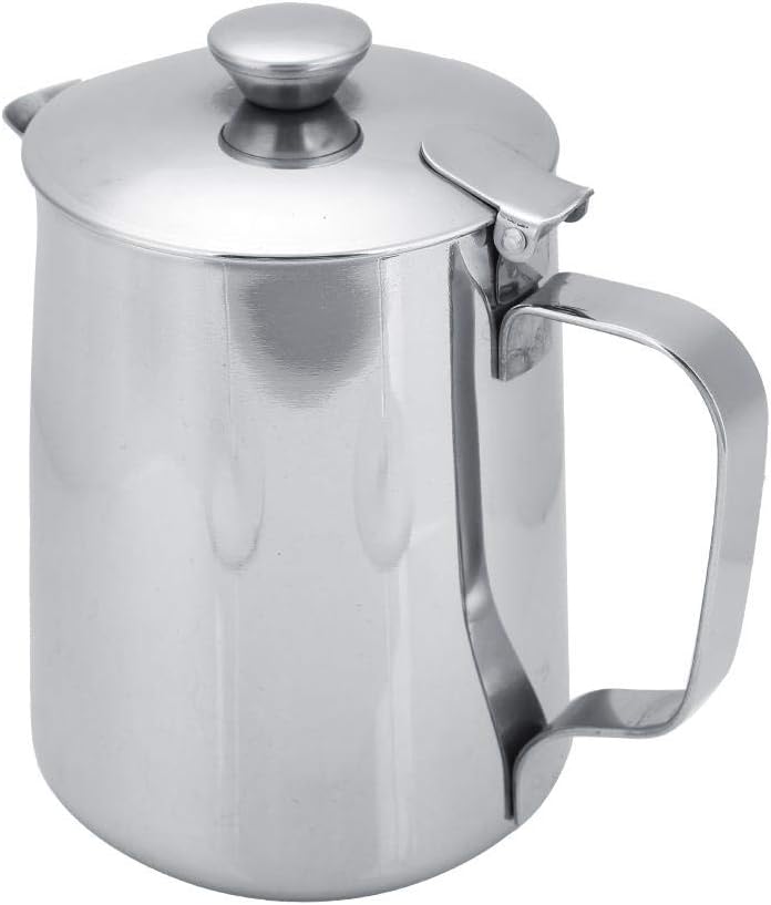 Fdit Edelstahl-Kaffeetasse, Milchaufschäumkrug mit Deckel für Latte-Kaffeekunst für Büro, Küche (600