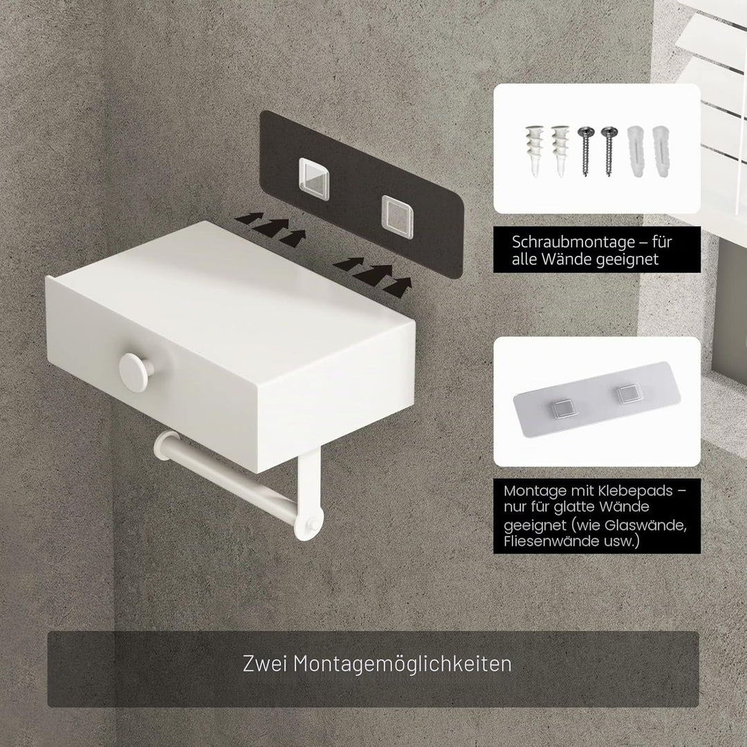 VOLDRA Toilettenpapierhalter Mit Feuchttücherbox, Klopapierhalter Ohne Bohren Klorollenhalter mit Ab