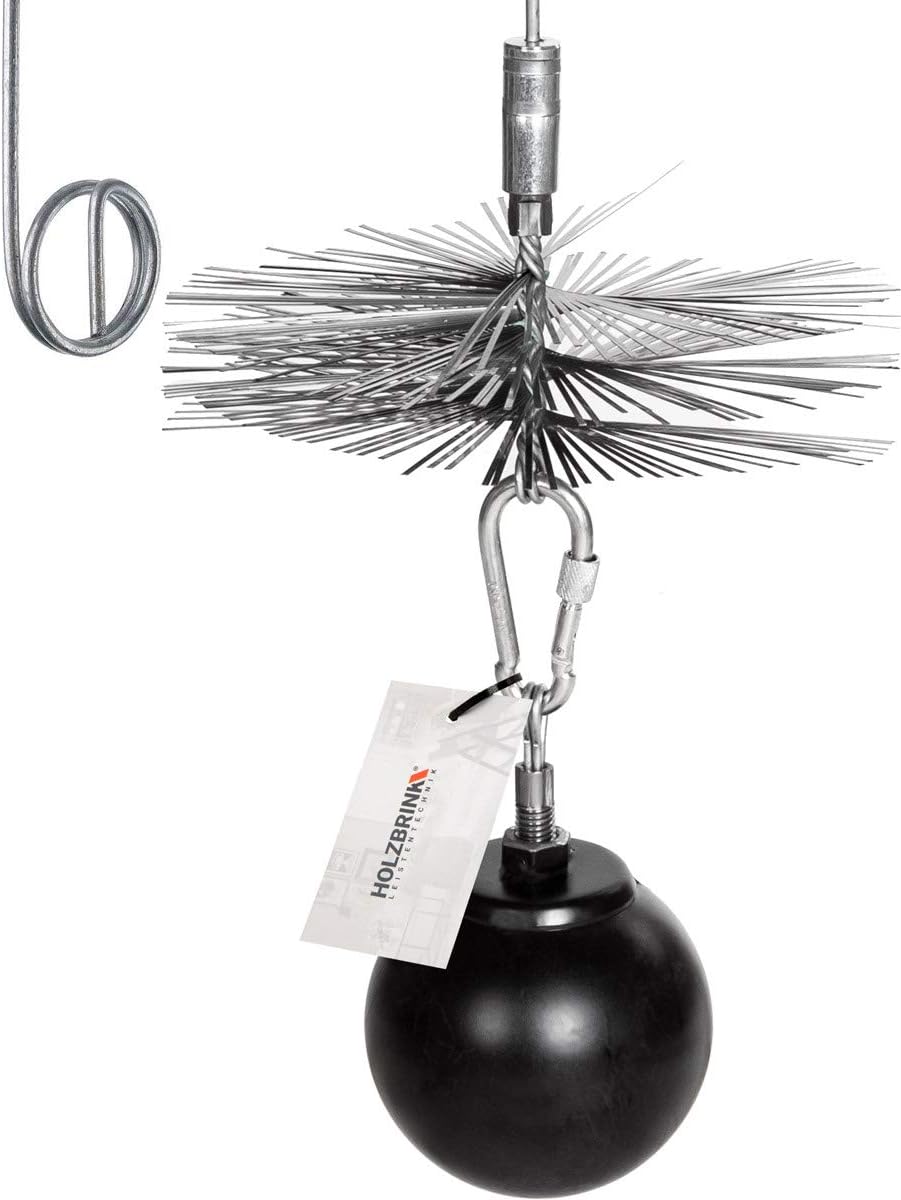 HOLZBRINK 250mm Kaminbesen Schornsteinbesen aus Federstahl + 12m PP-Seil + Zuggewicht inkl. Montagez