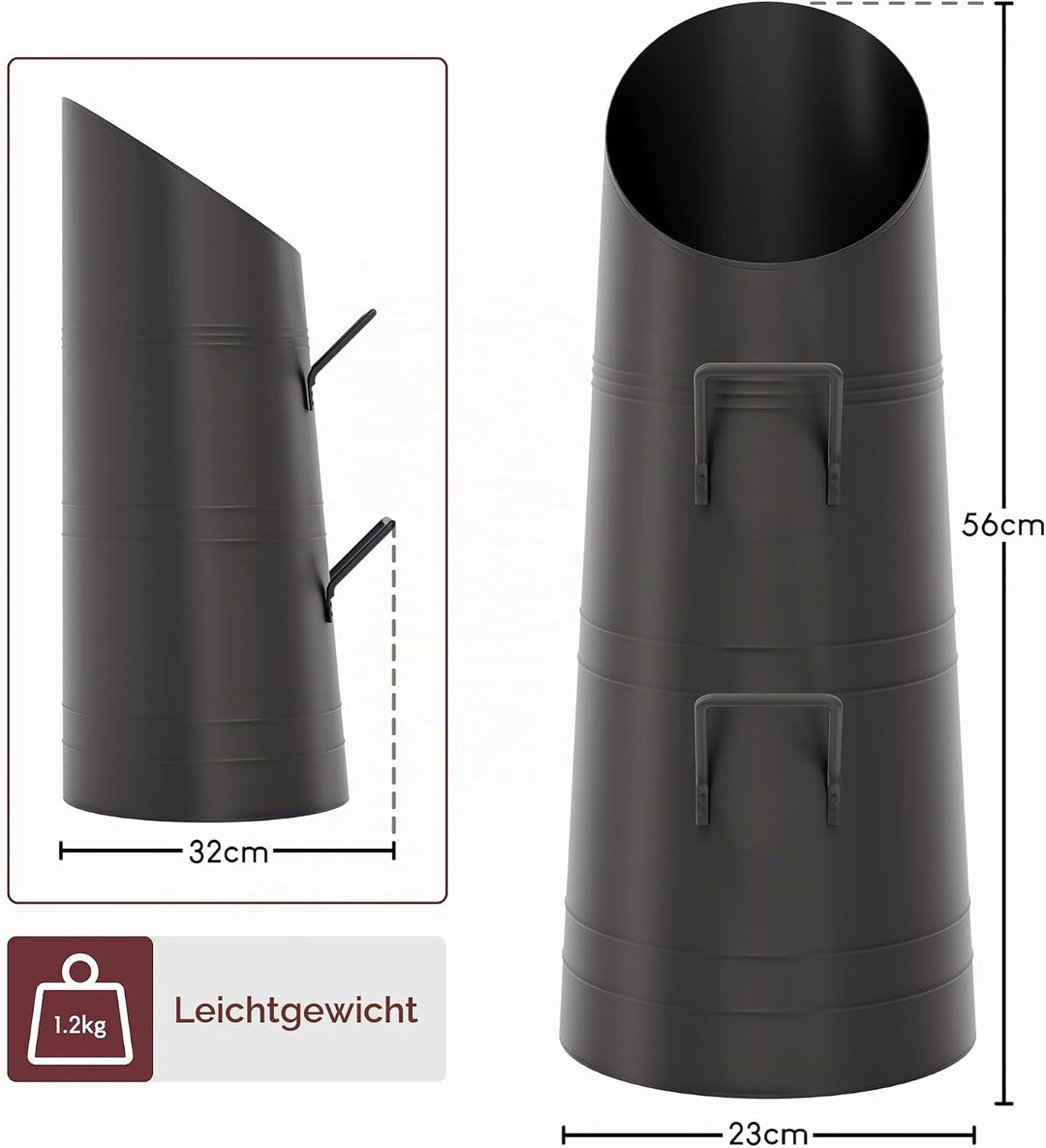 Fire Vida Kohlenschütte, Metall, schwarz, 23 x 30 x 56 cm Kohlenschütte, 56 cm, Kohlenschütte,
