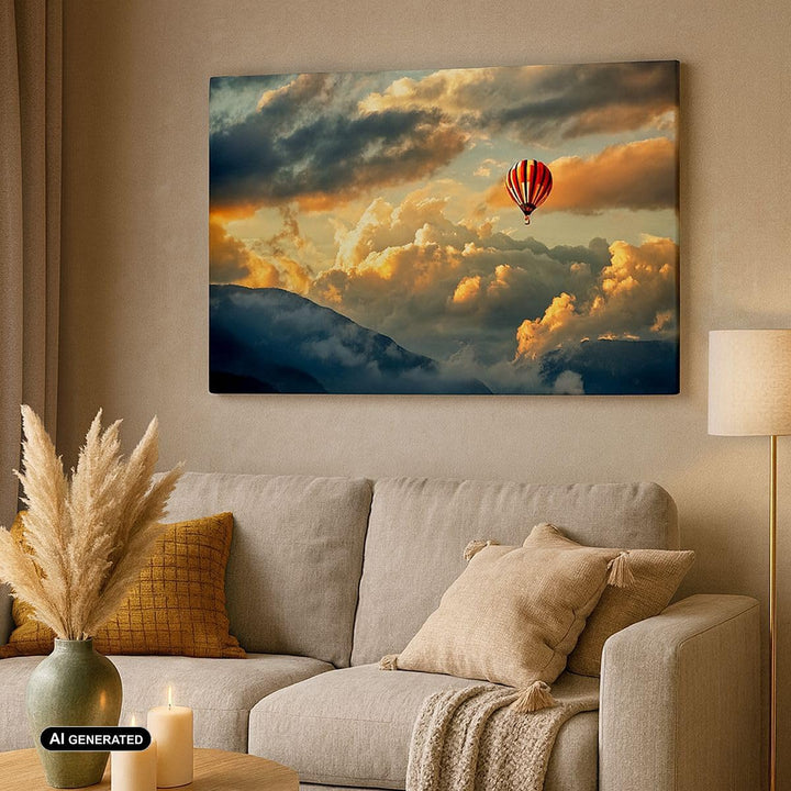 Bilder auf Leinwand Wolken Ballon Flug Leinwandbild mit Rahmen 70x50cm Wandbilder Dekoration Wohnzim