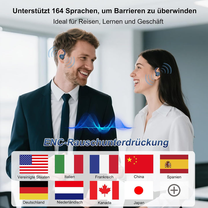 AI Kopfhörer Übersetzer, 3-in-1 Bluetooth 5.4 Echtzeit Sprachübersetzungs Kopfhörer, 164 Sprachen mi
