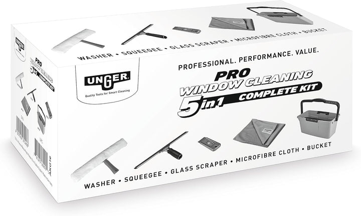 Unger PRO Komplett-Set 5in1 (inkl. Einwascher, Fensterwischer, Mikrofasertuch, Sicherheitsschaber, E