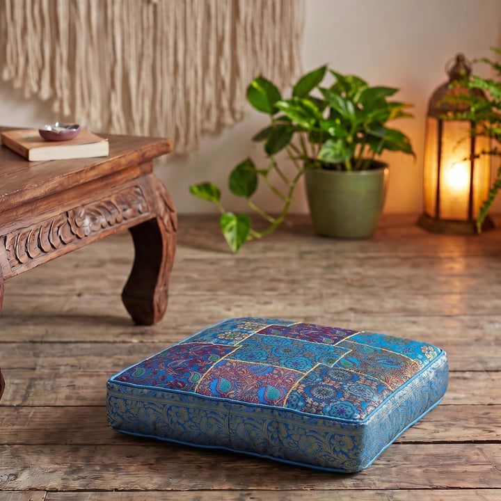 GURU SHOP Orientalisches Eckiges Patchwork Kissen 50 cm, Sitzkissen, Bodenkissen mit Baumwollfüllung