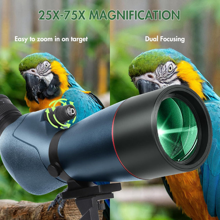 25-75X70 Spektiv für Zielschiessen - HD Spektiv mit Stativ Tragetasche & Smartphone Halterung - BAK4
