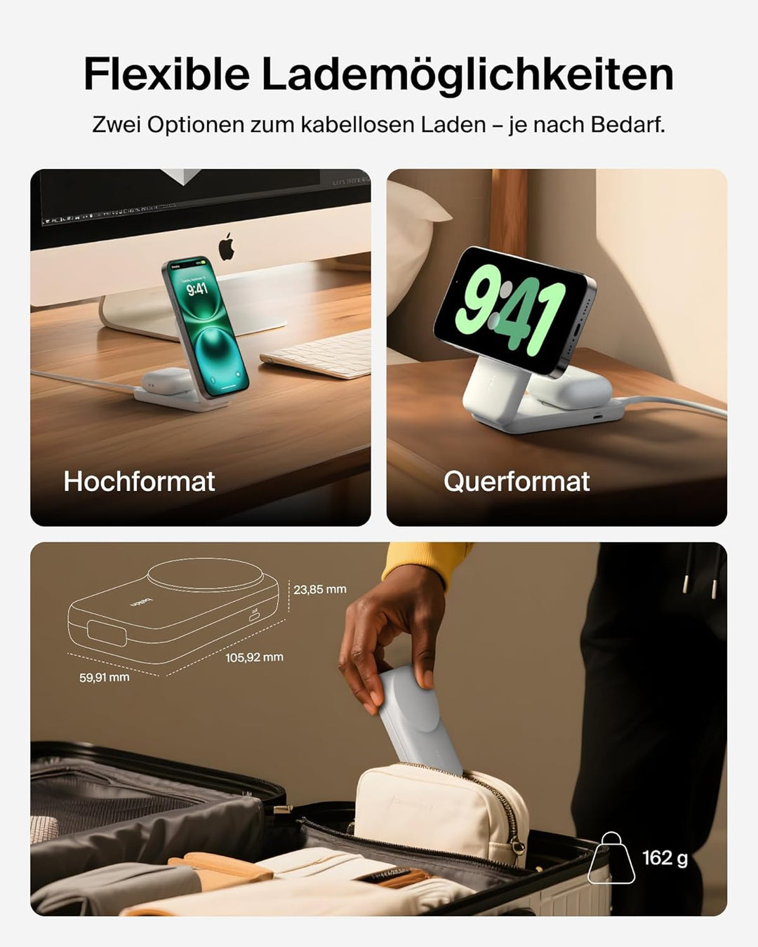 Belkin UltraCharge Qi 2.2 Ladestation 2 in 1, 25W, Ladegerät MagSafe Kompatibel, Induktive Ladestati