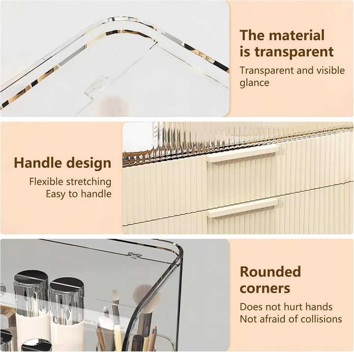 DASITON Make Up Organizer mit Schubladen,Staubdichte Dreilagige Kosmetik Aufbewahrung mit Deckel,Gro