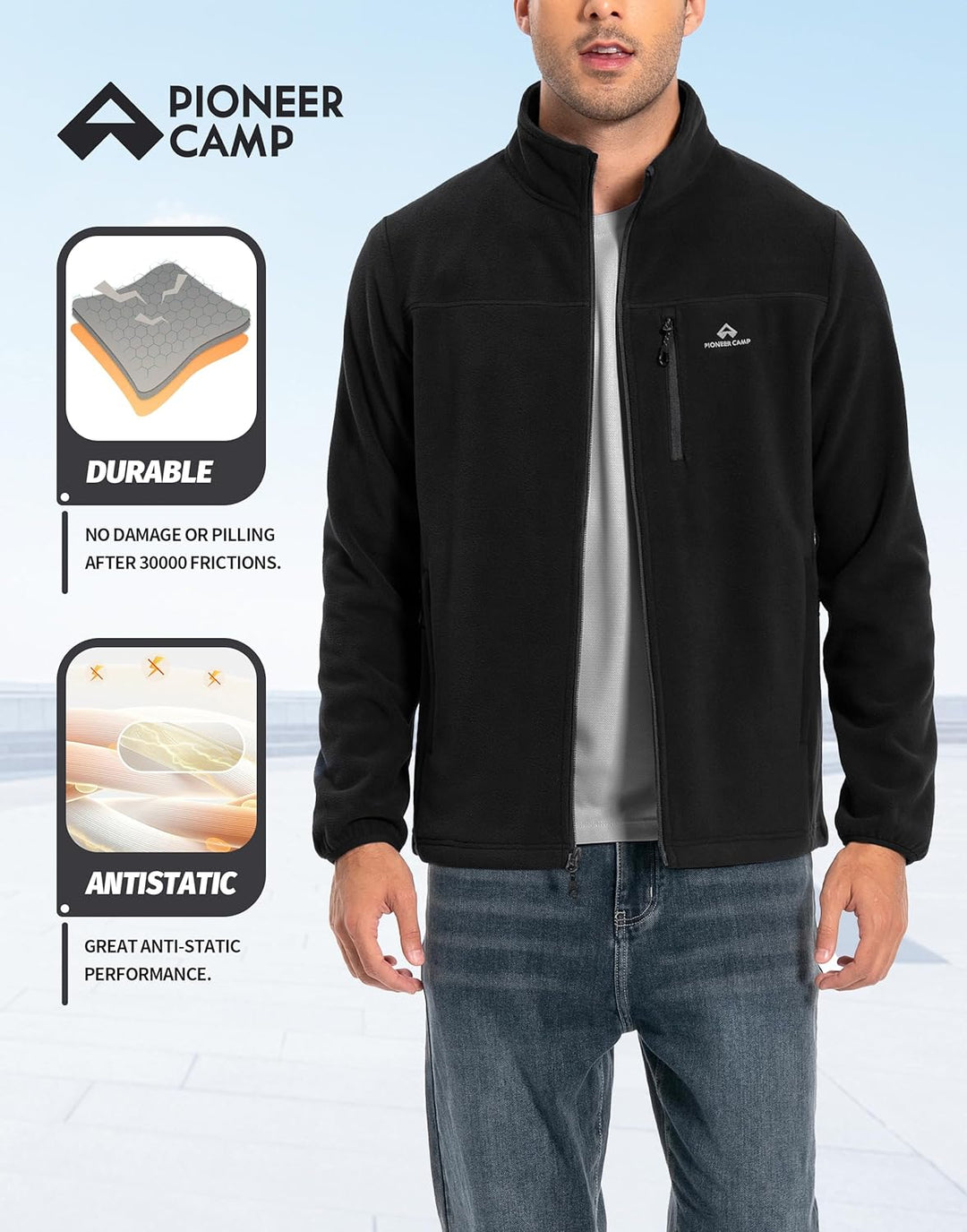 Pioneer Camp Herren Fleecejacke Full Zip Outdoor Polar Leicht Winddicht Jacke mit Reissverschluss S