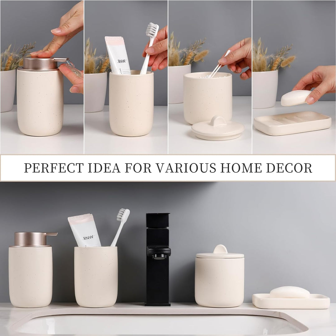 UMLACA Badezimmer Set Keramik, 4 Teiles Badezimmer Zubehör Set, Badezimmer Organizer mit Seifenspend