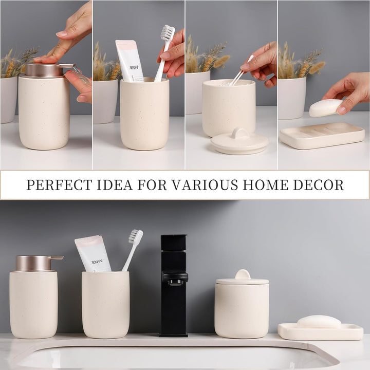 UMLACA Badezimmer Set Keramik, 4 Teiles Badezimmer Zubehör Set, Badezimmer Organizer mit Seifenspend