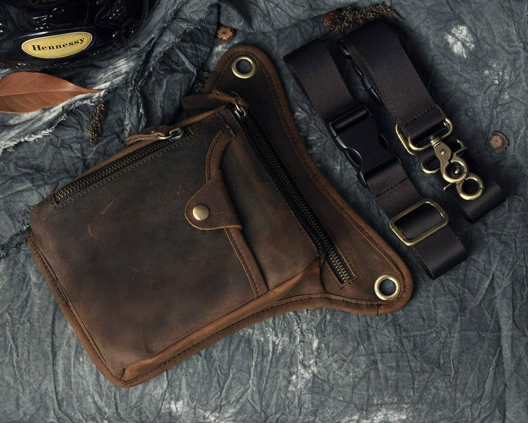 Le'aokuu Herren Echtes Leder Tasche Beinbeutel Beintasche Aussenbeintasche Beinbeuteltasche Reisen H