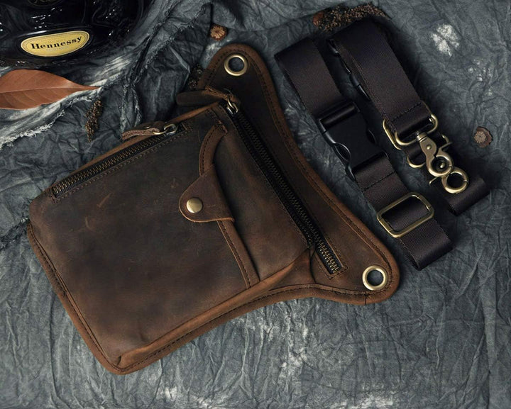 Le'aokuu Herren Echtes Leder Tasche Beinbeutel Beintasche Aussenbeintasche Beinbeuteltasche Reisen H