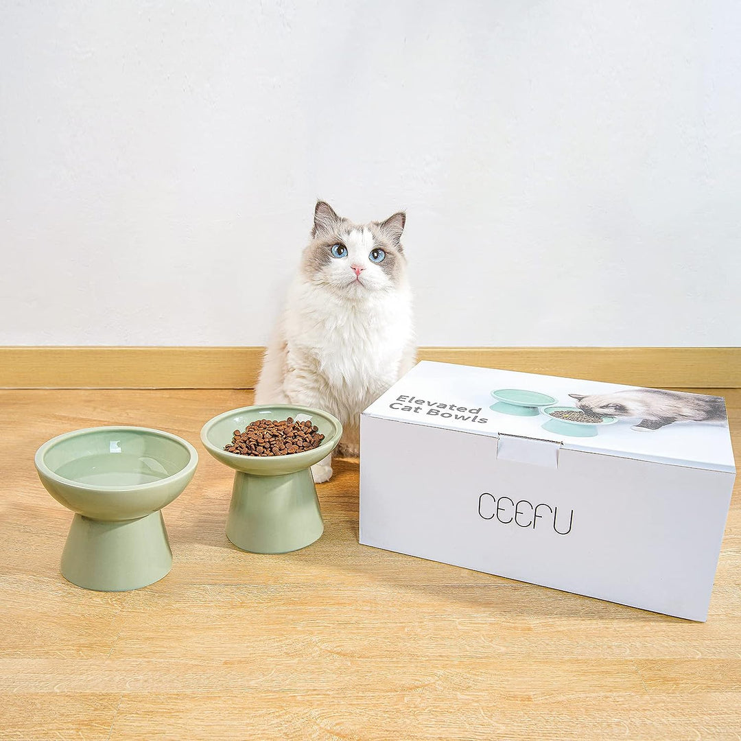 CEEFU 2 extra breiter erhöhter Katzenfutternapf, Keramik-Katzennäpfe für Futter und Wasser, breite f