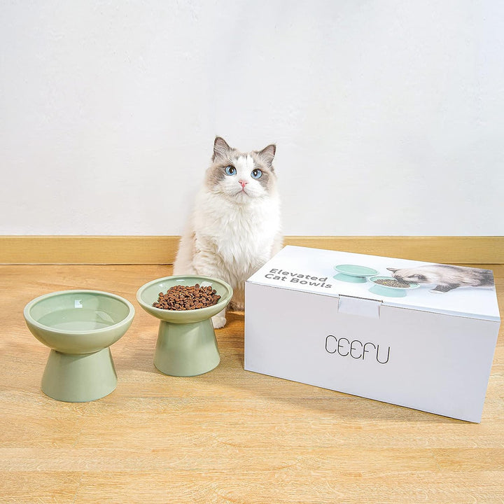 CEEFU 2 extra breiter erhöhter Katzenfutternapf, Keramik-Katzennäpfe für Futter und Wasser, breite f