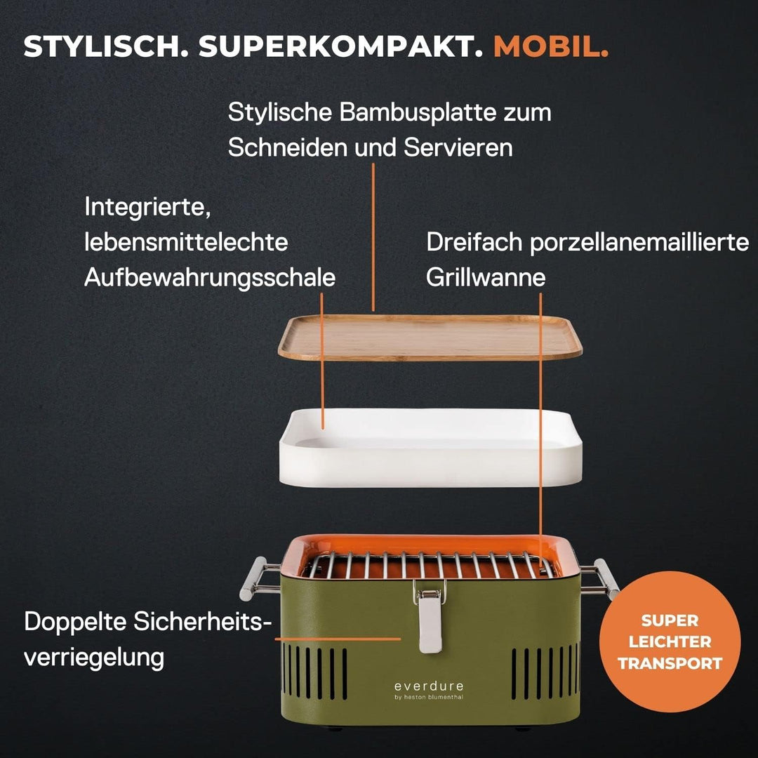 everdure by heston blumenthal Holzkohlegrill CUBE I mobiler Outdoor-Gril in Kakil I tragbarer Gourme