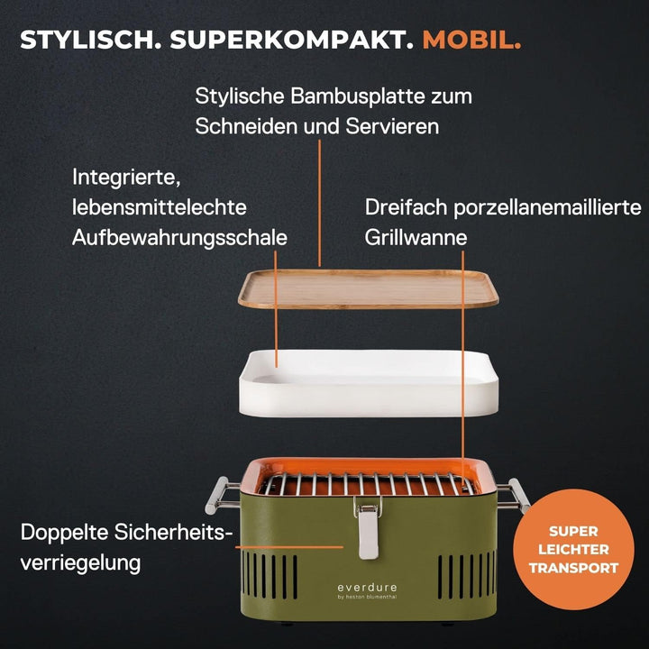 everdure by heston blumenthal Holzkohlegrill CUBE I mobiler Outdoor-Gril in Kakil I tragbarer Gourme