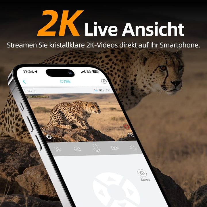 CEYOMUR 4G LTE Wildkamera Solar, 2K-PTZ Wildtierkamera mit SIM Karte & SD Karte, Überwachungskamera
