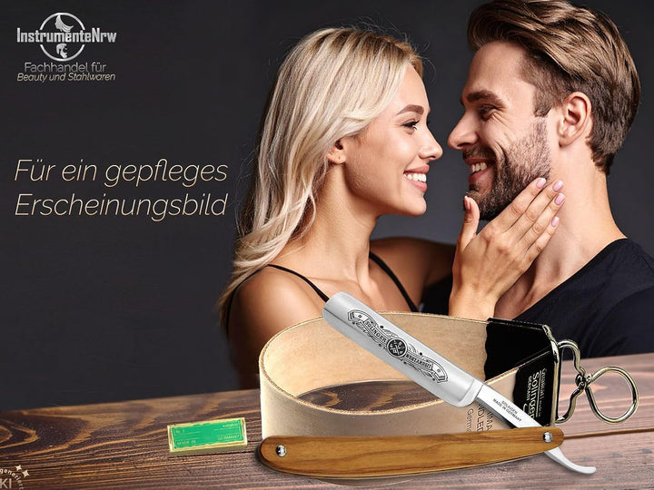 Solingen Rasiermesser-Set Solinger Bartmesser Streichriemen und Paste | Traditionelles Nassrasur Ras