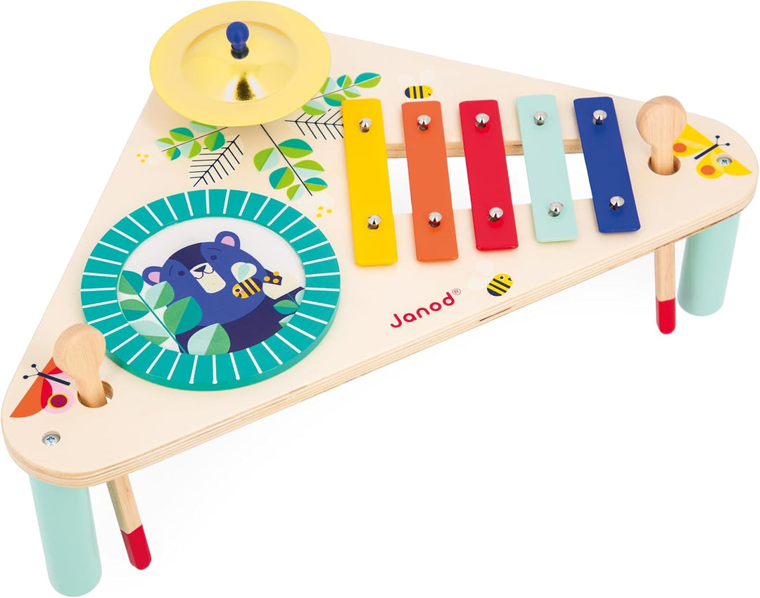 Janod - Gioia Musiktisch aus Holz 3 Kinderinstrumente - Rollenspiel und Musikalische Früherziehung -