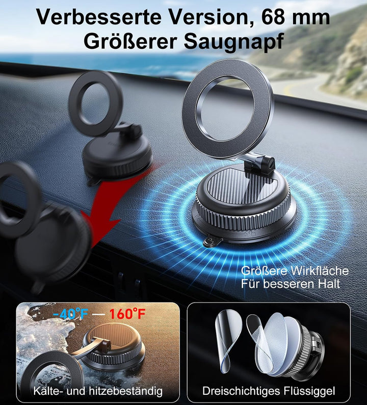 Coolpow Handyhalterung Auto für MagSafe Autohalterung 【Stärkster Magnet】 Vakuum Saugnapf Magnetische