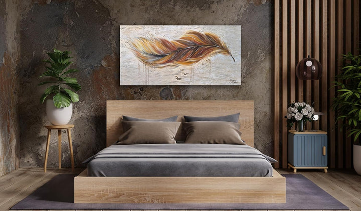 Monica Mirafiori I 100% HANDGEMALT I Gemälde Brown Feather I 100x50cm | Gemälde Handgemalt | Acrylge
